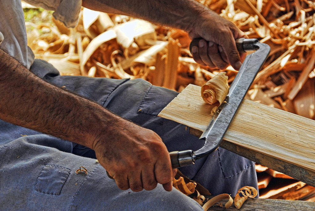 Wooden furniture craftsmanship and woodworking in progress showing expert technique